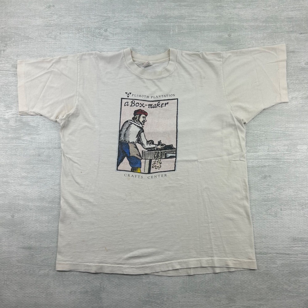 Vintage 90s Plimoth Plantation Shirt Size XL White A Box Maker Crafts Center